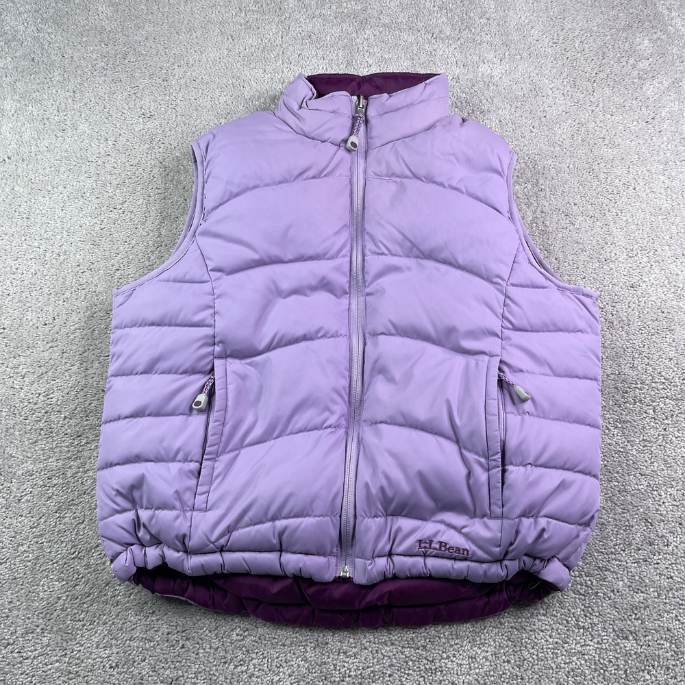 LL Bean‎ Vest Womens Medium Purple Reversible Puffer Goose Down Full Zip Hiking